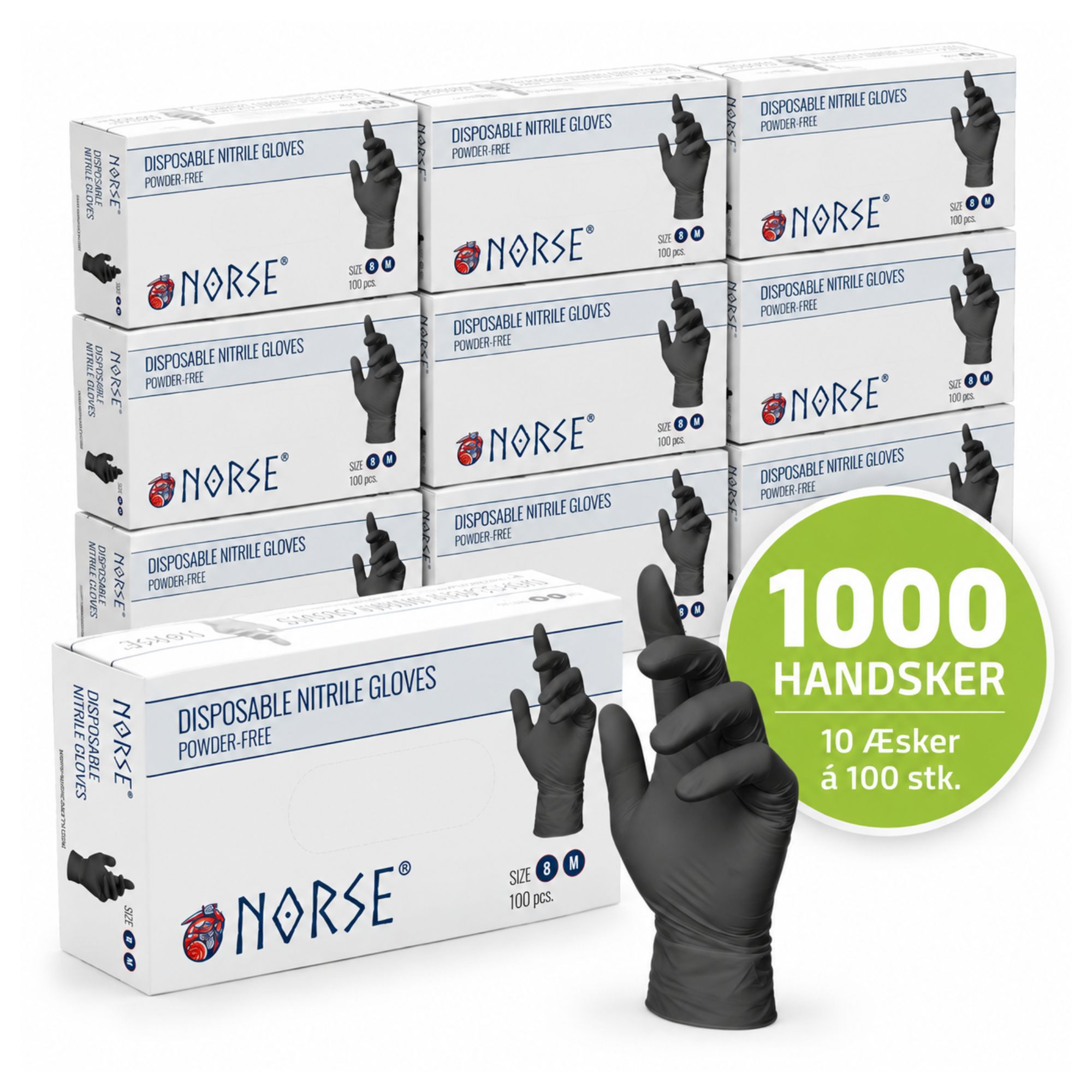 Nitril Engangshandsker sort – 1000 stk. (10 x 100 stk.) – NORSE Størrelse XL - 10