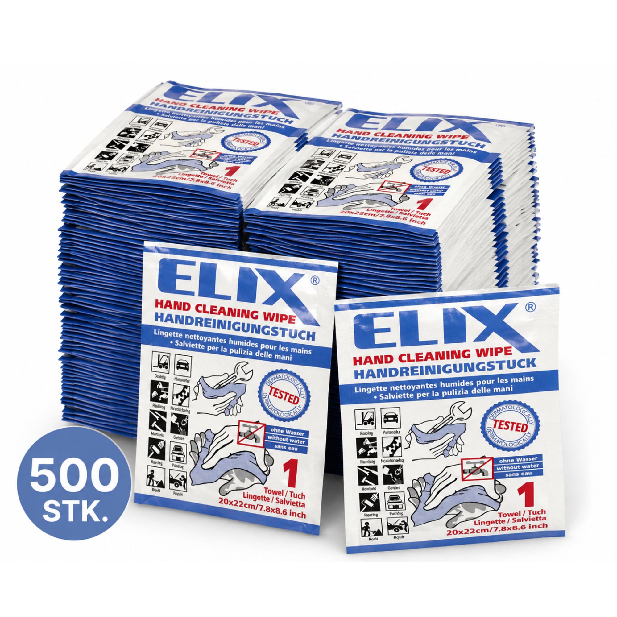 Renseservietter til værksted - ELIX Hand Cleaning Wipes - 500 stk