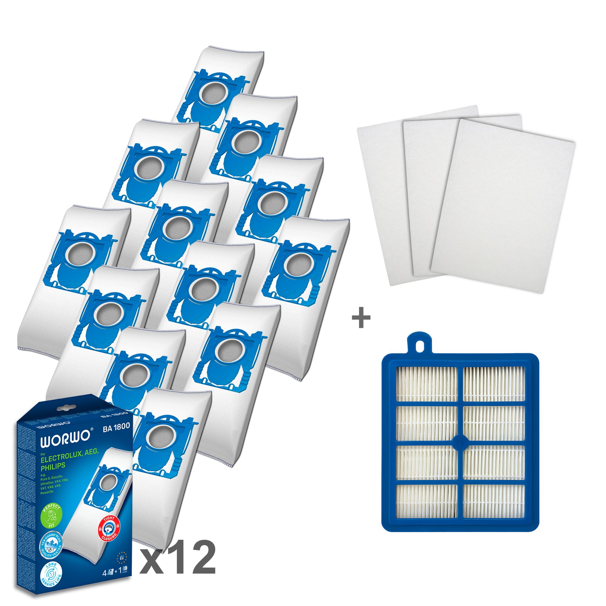 Standardbags AEG/Philips – 12 støvsugerposer + HEPA Filter