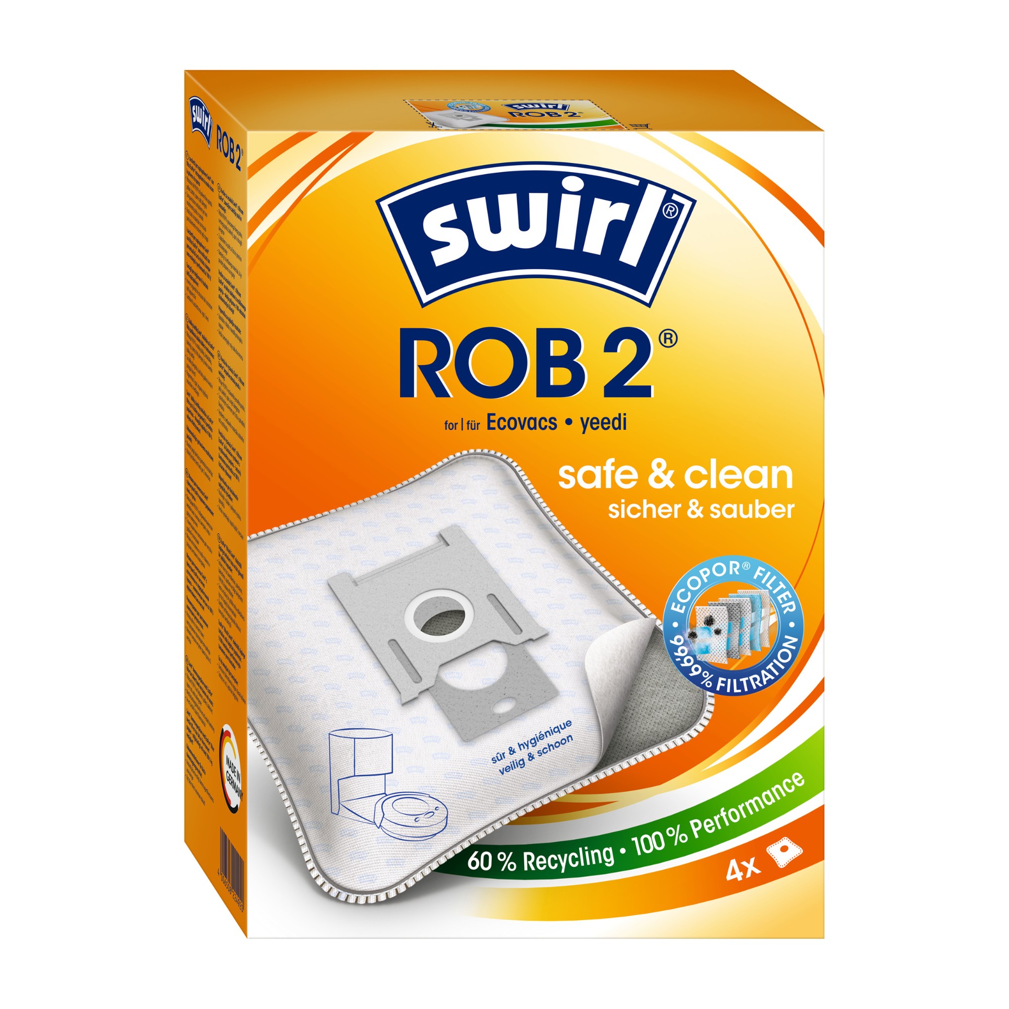 Swirl ROB 2 støvsugerposer til Ecovacs & Yeedi - 4 stk
